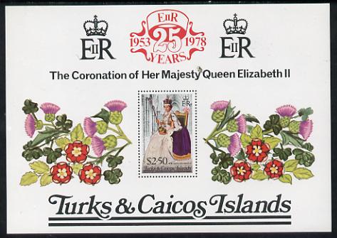 Turks & Caicos Islands 1978 QE2 Coronation 25th Anniversary m/sheet unmounted mint, SG MS 498, stamps on royalty, stamps on flowers, stamps on coronation