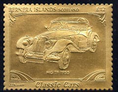 Bernera 1985 Classic Cars - 1955 MG TF \A312 value perforated & embossed in 22 carat gold foil unmounted mint, stamps on cars, stamps on  mg , stamps on 