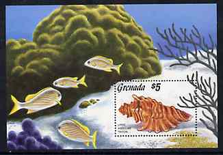 Grenada 1986 Sea Shells m/sheet unmounted mint SG MS 1520, stamps on marine-life   fish    shells    coral
