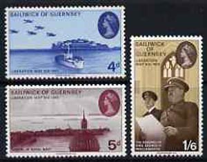 Guernsey 1970 25th Anniversary of Liberation set of 3 unmounted mint, SG 33-35, stamps on militaria, stamps on aviation, stamps on  ww2 , stamps on  raf , stamps on ships