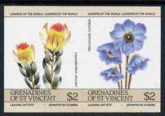 St Vincent - Grenadines 1985 Flowers (Leaders of the World) $2 unmounted mint imperf se-tenant pair (SG 376a var), stamps on flowers