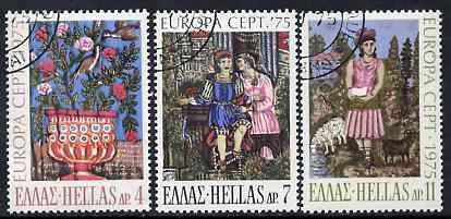Greece 1975 Europa (Paintings) set of 3 superb cto used, SG 1300-02*, stamps on europa, stamps on arts