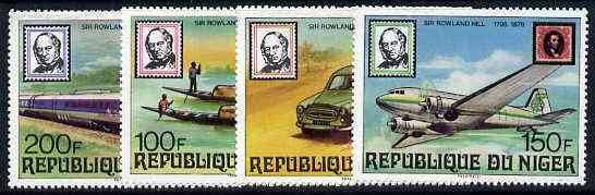 Niger Republic 1979 Rowland Hill (Mail Transport) Perf set of 4 unmounted mint, SG 764-67*, stamps on postal    rowland hill, stamps on stamp on stamp, stamps on railways    aviation, stamps on stamponstamp