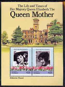 Tuvalu - Nanumaga 1985 Life & Times of HM Queen Mother (Leaders of the World) m/sheet showing Osborne House unmounted mint, stamps on royalty    queen mother    buildings