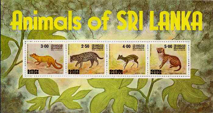 Sri Lanka 1981 Animals m/sheet containing set of 4 unmounted mint, SG MS 722, stamps on animals, stamps on cats