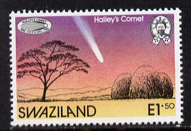 Swaziland 1986 Halley's Comet 1 value unmounted mint , SG 499, stamps on space, stamps on halley