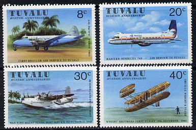 Tuvalu 1980 Aviation set of 4 unmounted mint, SG 153-6*, stamps on aviation, stamps on sunderland, stamps on hawker siddeley, stamps on wright