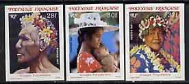 French Polynesia 1987 Polynesian Faces #3 imperf set of 3 from limited printing, unmounted mint as SG 498-500*, stamps on fashion