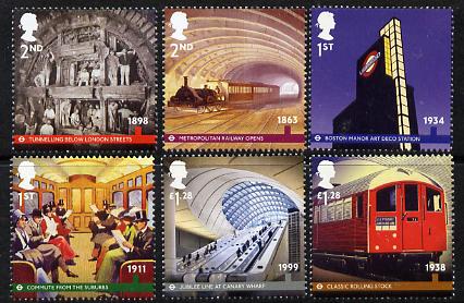 Great Britain 2013 London Underground perf set of 6 values unmounted mint, stamps on railways, stamps on architecture.london, stamps on tunnels, stamps on civil engineering