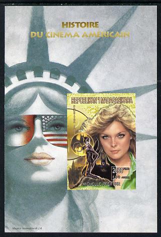 Madagascar 1999 History of American Cinema - Michelle Pfeiffer imperf m/sheet unmounted mint. Note this item is privately produced and is offered purely on its thematic appeal , stamps on personalities, stamps on films, stamps on cinema, stamps on entertainments, stamps on movies, stamps on statue of liberty