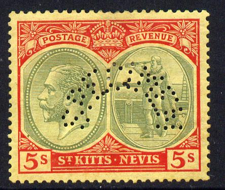 St Kitts-Nevis 1921-29 KG5 Script CA Columbus 5s green & red on yellow with SPECIMEN perfin fine with gum only about 400 produced SG 47bs, stamps on specimen, stamps on  kg5 , stamps on columbus