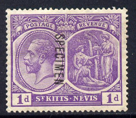 St Kitts-Nevis 1921-29 KG5 Script CA Medicine Spring 1d violet overprinted SPECIMEN fine with gum only about 400 produced SG 39s, stamps on , stamps on  stamps on specimen, stamps on  stamps on  kg5 , stamps on  stamps on 
