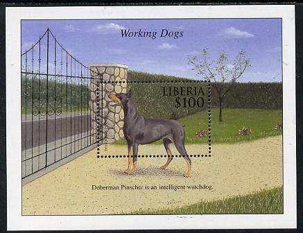 Liberia 1999 Working Dogs - Doberman Pinscher perf m/sheet unmounted mint, stamps on dogs