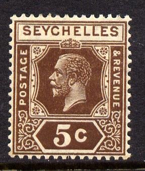 Seychelles 1921-32 KG5 Script CA die II - 5c brown mounted mint SG 103, stamps on , stamps on  kg5 , stamps on 