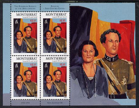 Montserrat 1998 Famous People of the 20th Century - King Leopold & Queen Astrid of Belgium perf sheetlet containing 4 vals unmounted mint as SG 1072a, stamps on personalities, stamps on constitutions, stamps on royalty, stamps on flags  , stamps on dictators.