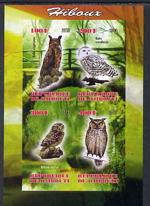Djibouti 2013 Owls #1 imperf sheetlet containing 4 values unmounted mint, stamps on birds, stamps on birds of prey, stamps on owls