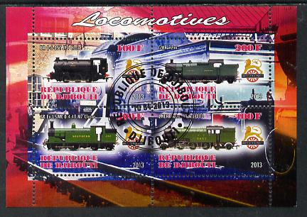 Djibouti 2013 British Steam Locomotives #1 perf sheetlet containing 4 values cto used, stamps on railways