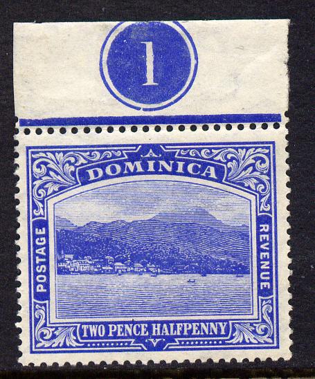 Dominica 1908-20 Roseau MCA 2.5d bright blue top marginal single with plate no.1 unmounted mint, SG 50b, stamps on , stamps on  kg5 , stamps on 