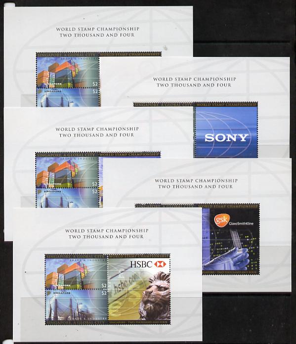 Singapore 2004 Singapore - A Global City 3rd series set of 5 m/sheets each containing set of 2 values plus different double stamp-sized labels unmounted mint as SG 1405-06, stamps on , stamps on  oil , stamps on tourism, stamps on 