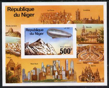 Niger Republic 1976 Zeppelin imperf m/sheet unmounted mint. Note this item is privately produced and is offered purely on its thematic appeal, as SG MS 629, stamps on aviation, stamps on airships, stamps on zeppelins