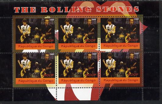 Congo 2014 The Rolling Stones #3 perf sheetlet containing 6 values unmounted mint. Note this item is privately produced and is offered purely on its thematic appeal, stamps on music, stamps on pops, stamps on rolling stones, stamps on rock