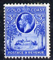 Gold Coast 1928 KG5 Christiansborg Castle 3d bright blue mounted mint SG 108, stamps on , stamps on  kg5 , stamps on castles