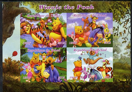 Chad 2015  Winnie The Pooh #1 imperf sheetlet containing 4 values unmounted mint. Note this item is privately produced and is offered purely on its thematic appeal. . , stamps on disney, stamps on bears