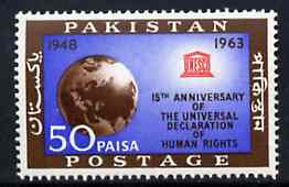 Pakistan 1963 Human Rights unmounted mint, SG 194*, stamps on human rights, stamps on unesco