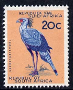 South Africa 1961 Secretary Bird 20c (no wmk) unmounted mint, SG 218, stamps on birds