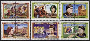 Tuvalu - Nui 1984 Monarchs (Leaders of the World) Queen Anne & Henry V, set of 12 opt'd SPECIMEN unmounted mint, stamps on royalty, stamps on battles, stamps on shakespeare, stamps on castles, stamps on arms, stamps on heraldry, stamps on unicorns, stamps on archery
