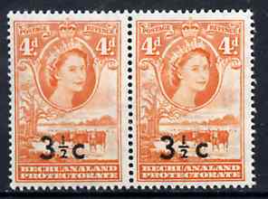 Bechuanaland 1961 Decimal Surcharge 3.5c on 4d (BaoBab Tree & Cattle) with type I wide surch in unmounted mint marginal pair with normal, SG 161/b, stamps on trees     cattle     bovine