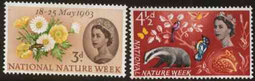Great Britain 1963 Nature Week set of 2 (ordinary) unmounted mint SG 637-38, stamps on animals, stamps on badger, stamps on honey, stamps on bees, stamps on insects