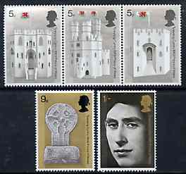 Great Britain 1969 Investiture of Prince of Wales unmounted mint set of 5, SG 802-06, stamps on royalty    charles
