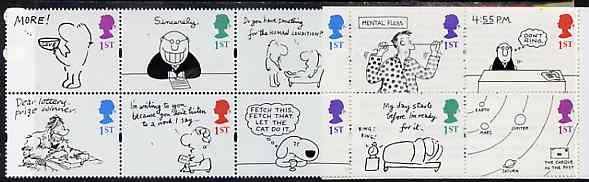 Booklet Pane - Great Britain 1996 Greeting Stamps (Cartoons) unmounted mint booklet pane of 10, stamps on cartoons