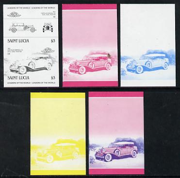 St Lucia 1984 Cars #2 (Leaders of the World) $3 Chrysler Imperial (1931) set of 5 imperf progressive colour proofs in se-tenant pairs comprising the 4 basic colours plus blue & magenta composite (5 pairs as SG 759a) unmounted mint, stamps on cars, stamps on chrysler
