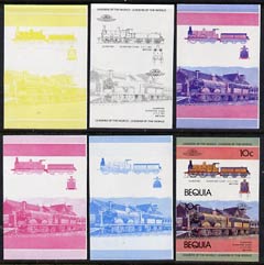 St Vincent - Bequia 1984 Locomotives #1 (Leaders of the World) 10c (Gladstone Class) set of 6 imperf se-tenant progressive proof pairs comprising the four individual colours, 2-colour and all 4-colour composites unmounted mint, stamps on railways