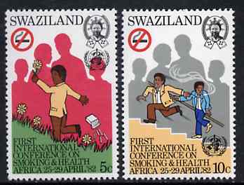 Swaziland 1982 Pan African Conference on Smoking & Health set of 2 unmounted mint, SG 397-98*, stamps on health, stamps on tobacco