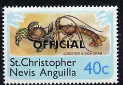 St Kitts-Nevis 1980 Lobster & Crab 40c from 'OFFICIAL' opt  set, SG O3 unmounted mint*, stamps on crabs, stamps on marine life, stamps on lobster