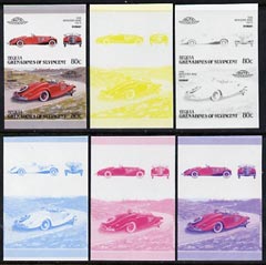 St Vincent - Bequia 1987 Cars #7 (Leaders of the World) 80c (1936 Mercedes Benz) set of 6 imperf se-tenant progressive colour proof pairs comprising the four individual colours plus 2 and all 4-colour composites unmounted mint, stamps on cars        mercedes benz