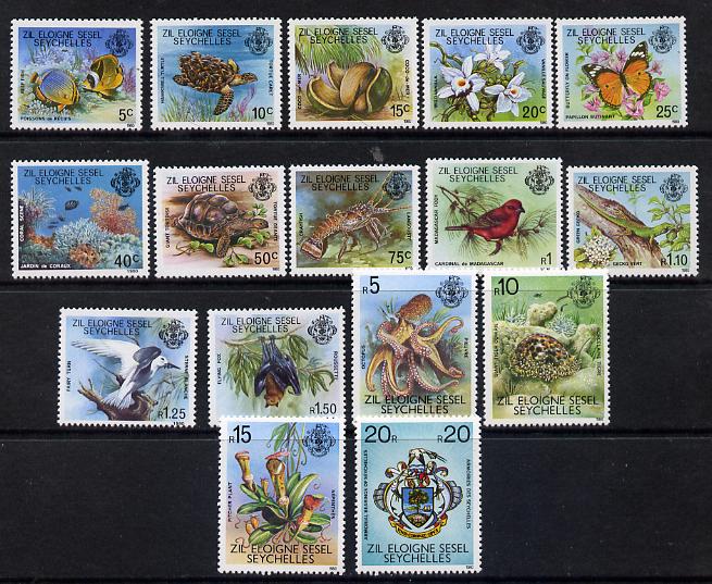 Zil Elwannyen Sesel 1980-81 Flora & Fauna definitive set complete - 16 values unmounted mint SG 1-16, stamps on birds, stamps on flowers, stamps on marine life.turtles