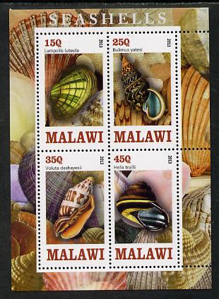 Malawi 2013 Shells perf sheetlet containing 4 values unmounted mint, stamps on marine life, stamps on shells
