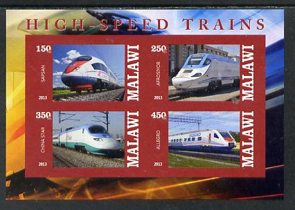 Malawi 2013 High Speed Trains #4 imperf sheetlet containing 4 values unmounted mint, stamps on railways