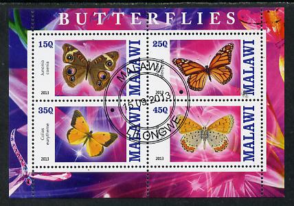 Malawi 2013 Butterflies #1 perf sheetlet containing 4 values fine cds used, stamps on butterflies