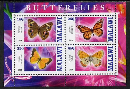 Malawi 2013 Butterflies #1 perf sheetlet containing 4 values unmounted mint, stamps on butterflies