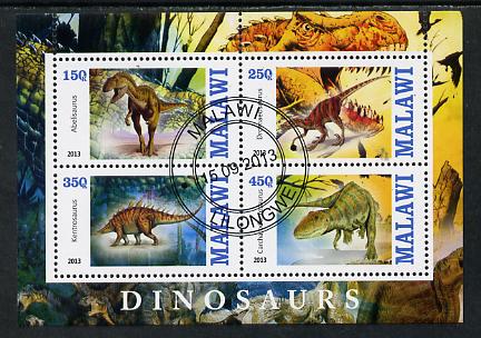 Malawi 2013 Dinosaurs #1 perf sheetlet containing 4 values fine cds used, stamps on dinosaurs