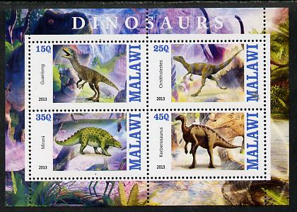 Malawi 2013 Dinosaurs #2 perf sheetlet containing 4 values unmounted mint, stamps on dinosaurs