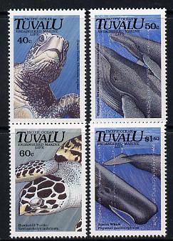 Tuvalu 1991 Endangered Marine Life perf set of 4 unmounted mint SG 605-8, stamps on marine life, stamps on turtles, stamps on  wwf , stamps on whales