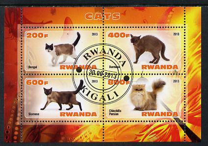 Rwanda 2013 Domestic Cats #1 perf sheetlet containing 4 values fine cto used, stamps on cats