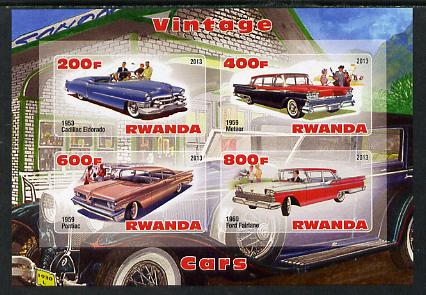 Rwanda 2013 Vintage Cars #2 imperf sheetlet containing 4 values unmounted mint, stamps on cars