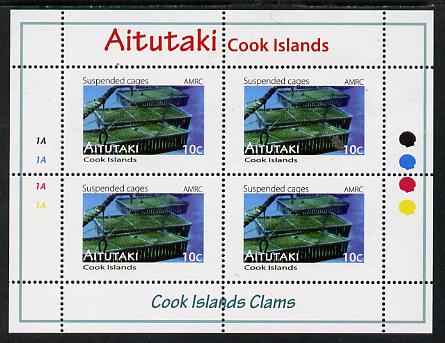 Cook Islands - Aitutaki 2013 Clams #1 perf sheetlet containing 4 x 10c values unmounted mint , stamps on marine life, stamps on shells, stamps on clams